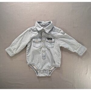 Wrangler Baby Boy Long Sleeve Faded Blue Denim Bodysuit Baby 3-6 Month
